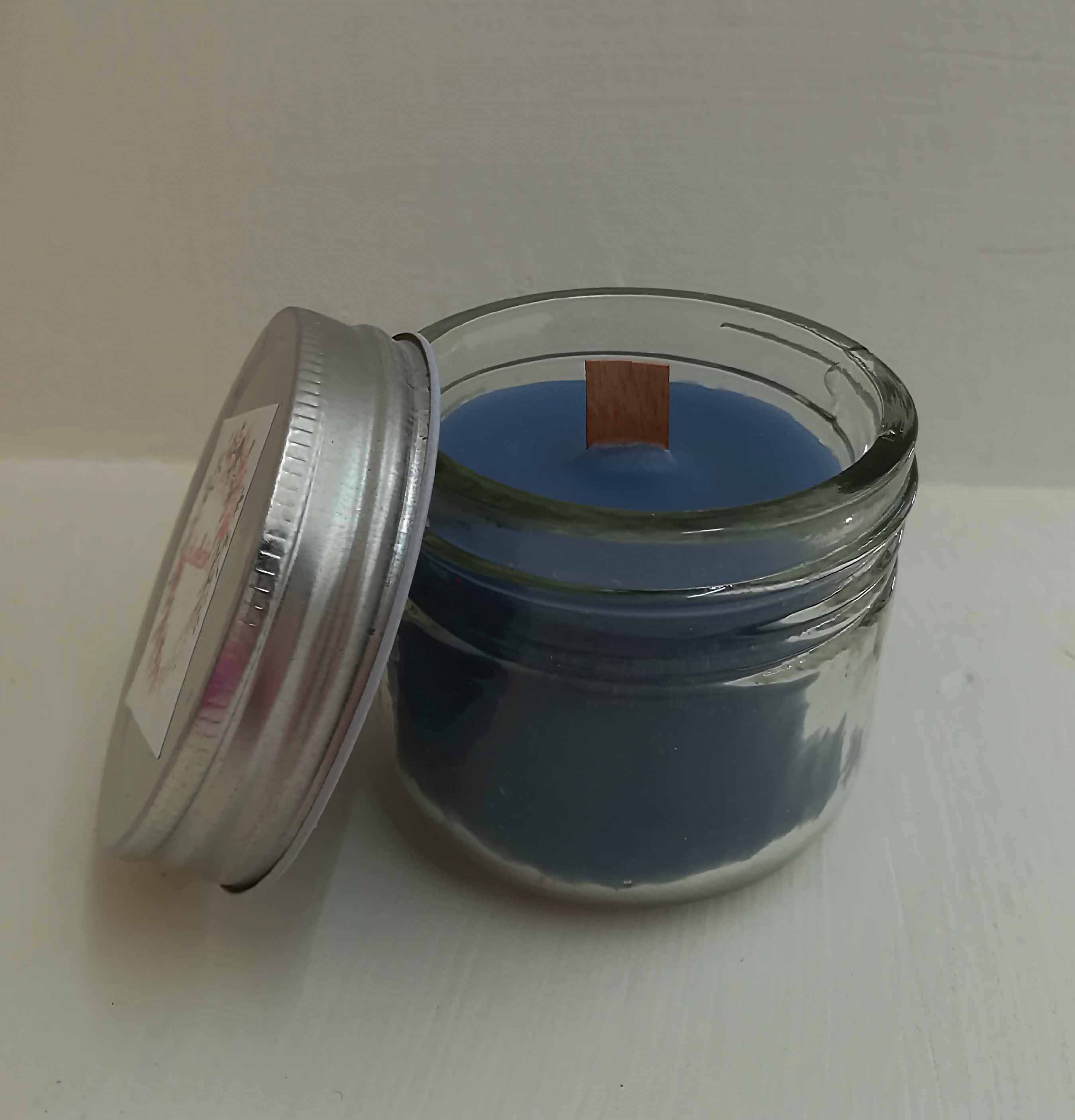 شمع آبی گرد شیشه ای با فیتیله سلولوزی
